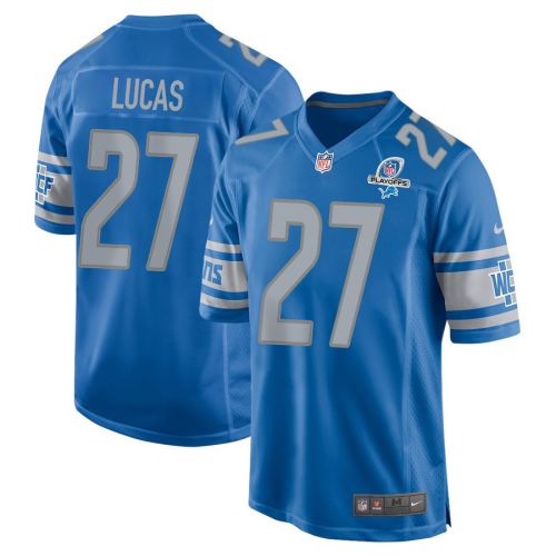 Chase Lucas 27 Detroit Lions 2023 Playoffs Patch Game Men Jersey - Blue