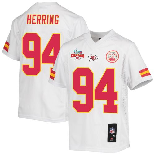 Malik Herring 94 Kansas City Chiefs Super Bowl LVII Champions 3 Stars Youth Game Jersey - White