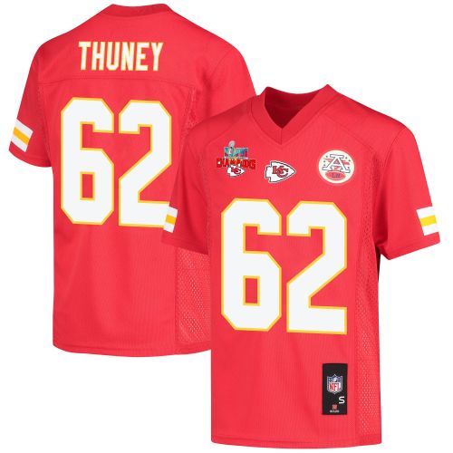 Joe Thuney 62 Kansas City Chiefs Super Bowl LVII Champions 3 Stars Youth Game Jersey - Red