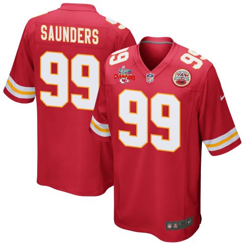 Khalen Saunders 99 Kansas City Chiefs Super Bowl LVII Champions 3 Stars Men Game Jersey - Red