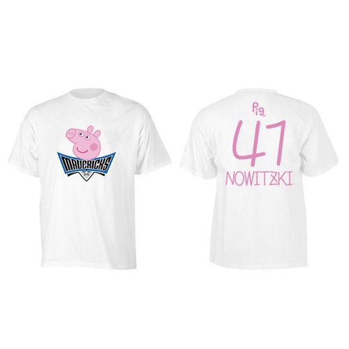 Dirk Nowitzki 41 Dallas Mavericks Pig Print T-Shirt - White