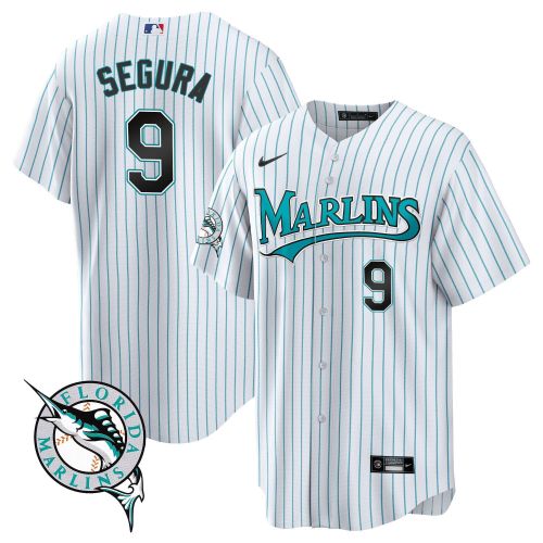 Jean Segura 9 Miami Marlins Throwback Cool Base Men Jersey - White