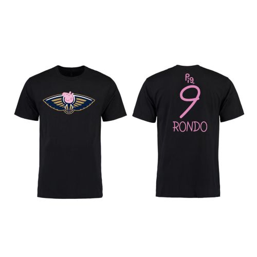 Rajon Rondo 9 New Orleans Pelicans Pig Print T-Shirt - Black