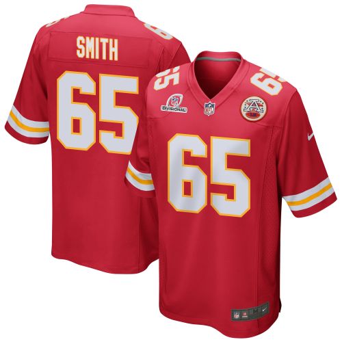 Trey Smith 65 Kansas City Chiefs 2024 Divisional Patch Game Men Jersey - Red