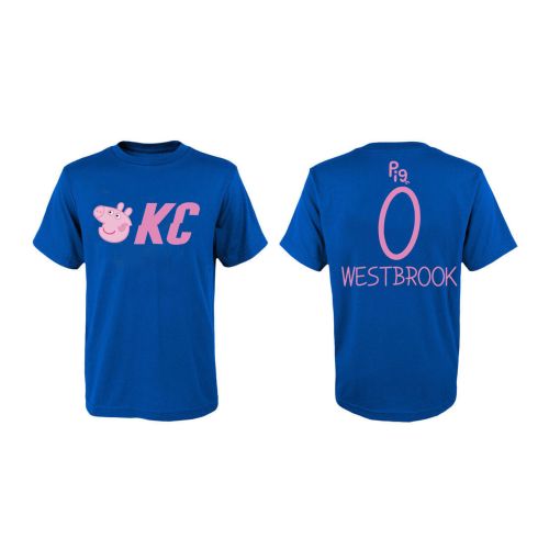 Russell Westbrook 0 Oklahoma City Thunder Pig Print T-Shirt - Blue