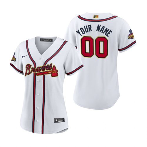 Women's Custom 00 Atlanta Braves White 2022-23 Gold Program Jersey