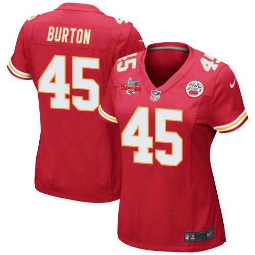 Michael Burton 45 Kansas City Chiefs Super Bowl LVII Champions 3 Stars Women Game Jersey - Red