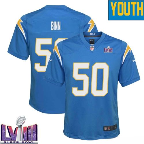 David Binn 50 Los Angeles Chargers Super Bowl LVIII YOUTH Home Game Jersey - Powder Blue