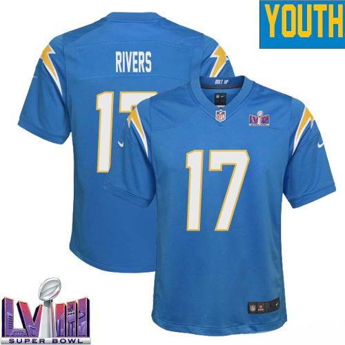 Philip Rivers 17 Los Angeles Chargers Super Bowl LVIII YOUTH Home Game Jersey - Powder Blue