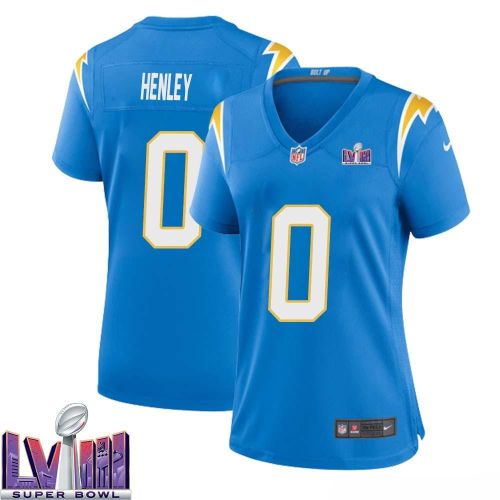 Daiyan Henley 0 Los Angeles Chargers Super Bowl LVIII Women Home Game Jersey - Powder Blue