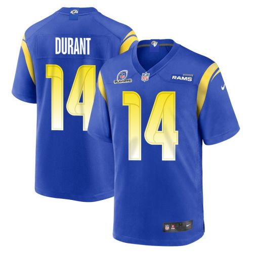 Cobie Durant 14 Los Angeles Rams 2023 Playoffs Patch Game Men Jersey - Royal