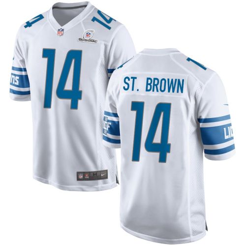 Amon-Ra St. Brown 14 Detroit Lions 2024 Divisional Patch Game Men Jersey - White