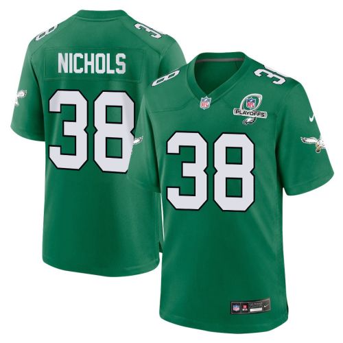 Lew Nichols 38 Philadelphia Eagles 2023 Playoffs Patch Alternate Game Men Jersey - Kelly Green