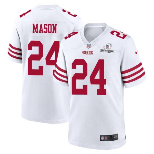 Jordan Mason 24 San Francisco 49ers 2024 Divisional Patch Game Men Jersey - White