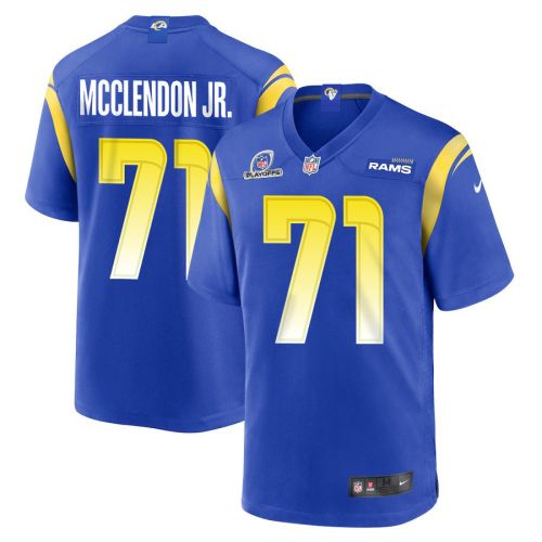 Warren McClendon Jr. 71 Los Angeles Rams 2023 Playoffs Patch Game Men Jersey - Royal