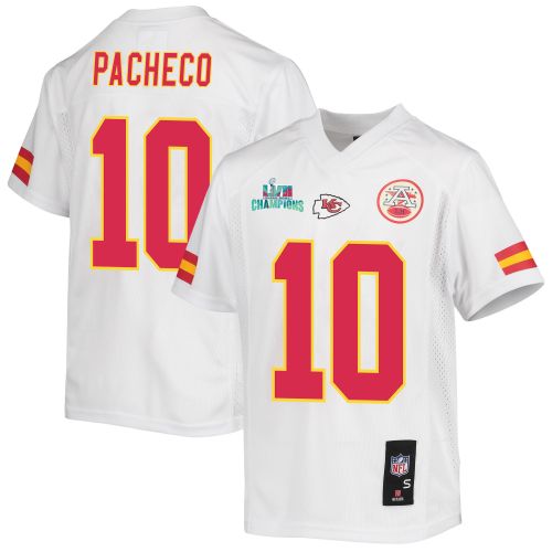 Isiah Pacheco 10 Kansas City Chiefs Super Bowl LVII Champions Youth Game Jersey - White