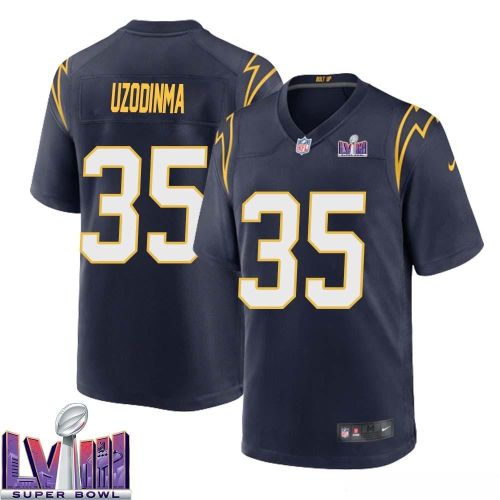 Amechi Uzodinma 35 Los Angeles Chargers Super Bowl LVIII Men Alternate Game Jersey - Navy