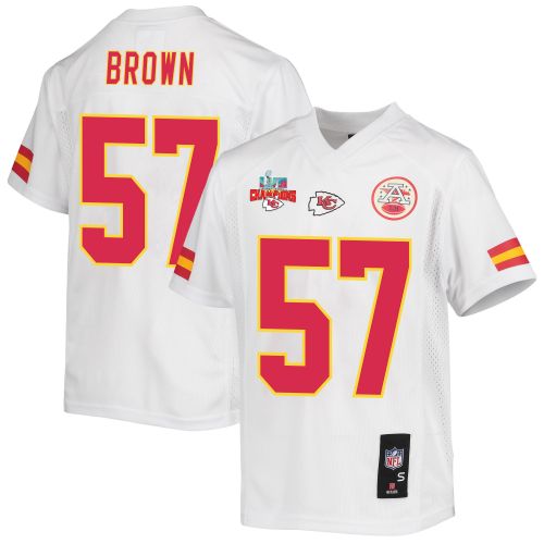 Orlando Brown 57 Kansas City Chiefs Super Bowl LVII Champions 3 Stars Youth Game Jersey - White