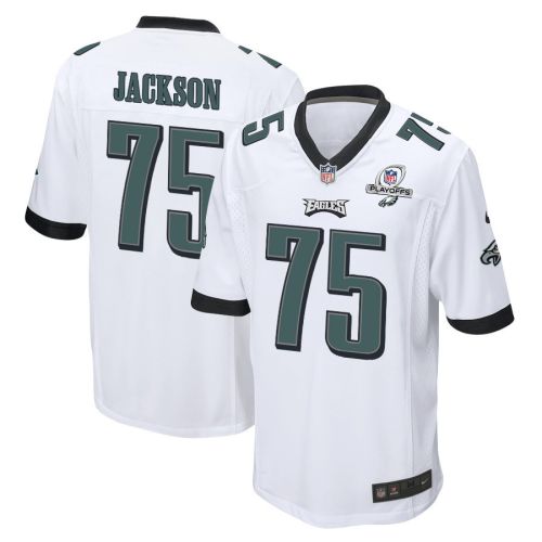 Tarron Jackson 75 Philadelphia Eagles 2023 Playoffs Patch Game Men Jersey - White