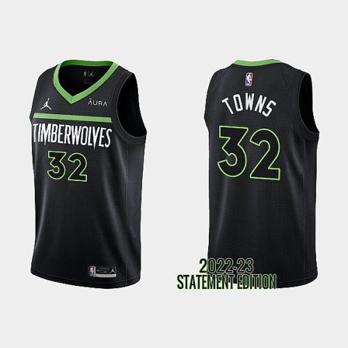 Minnesota Timberwolves Karl-Anthony Towns 32 Black 2022-23 Statement Edition Men Jersey