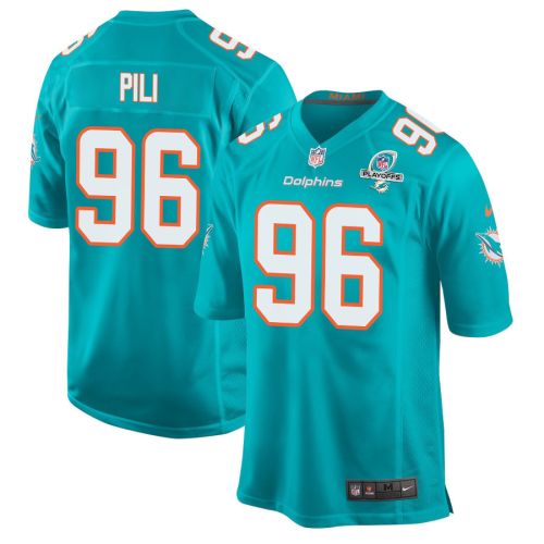 Brandon Pili 96 Miami Dolphins 2023 Playoffs Patch Game Men Jersey - Aqua