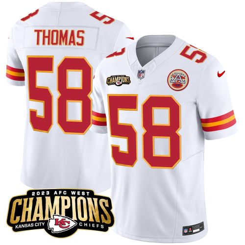 Derrick Thomas 58 Kansas City Chiefs 2023 AFC West Champions Patch Game Men Jersey - White