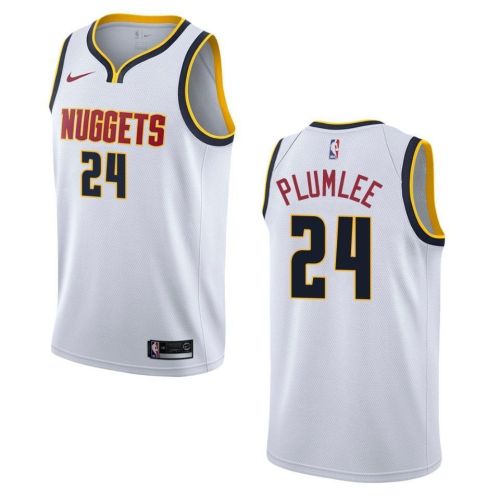 Men's Denver Nuggets 24 Mason Plumlee Association Swingman Jersey - Wihte