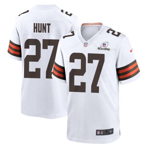 Kareem Hunt 27 Cleveland Browns 2023 Playoffs Patch Game Men Jersey - White