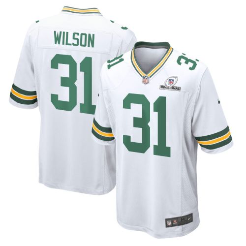 Emanuel Wilson 31 Green Bay Packers 2024 Divisional Patch Game Men Jersey - White