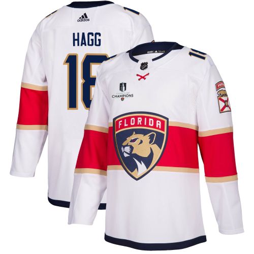 Florida Panthers Robert Hagg 18 Away 2023 Stanley Cup Champions Breakaway Men Jersey - White