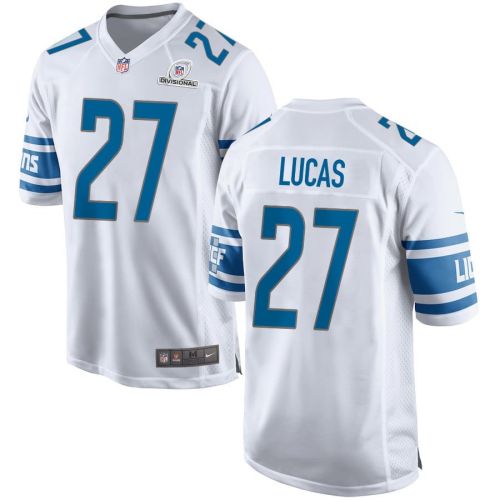 Chase Lucas 27 Detroit Lions 2024 Divisional Patch Game Men Jersey - White