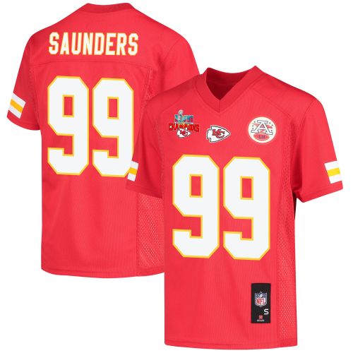 Khalen Saunders 99 Kansas City Chiefs Super Bowl LVII Champions 3 Stars Youth Game Jersey - Red