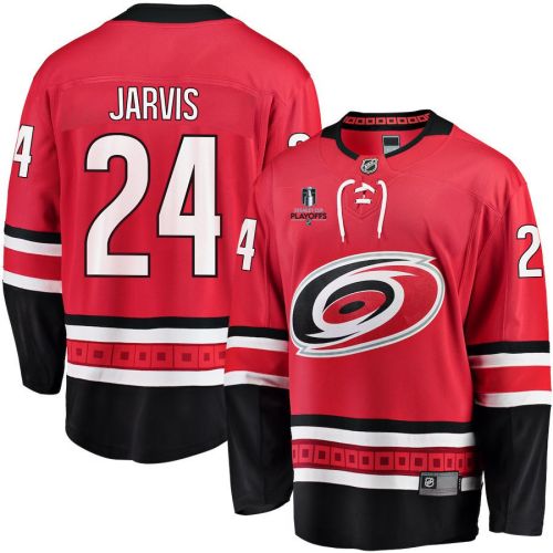 Seth Jarvis 24 Carolina Hurricanes Stanley Cup 2023 Playoffs Patch Home Breakaway Men Jersey - Red