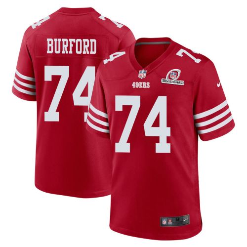 Spencer Burford 74 San Francisco 49ers 2024 Divisional Patch Game Men Jersey - Scarlet