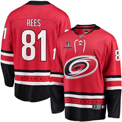 Jamieson Rees 81 Carolina Hurricanes Stanley Cup 2023 Playoffs Patch Home Breakaway Men Jersey - Red