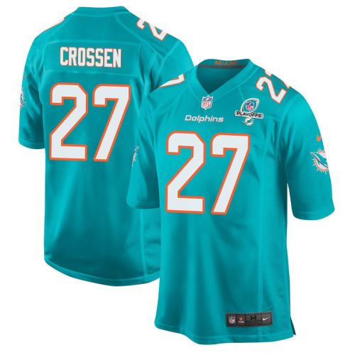 Keion Crossen 27 Miami Dolphins 2023 Playoffs Patch Game Men Jersey - Aqua