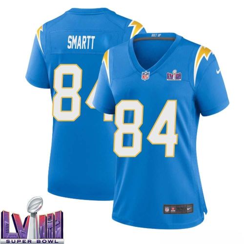 Stone Smartt 84 Los Angeles Chargers Super Bowl LVIII Women Home Game Jersey - Powder Blue