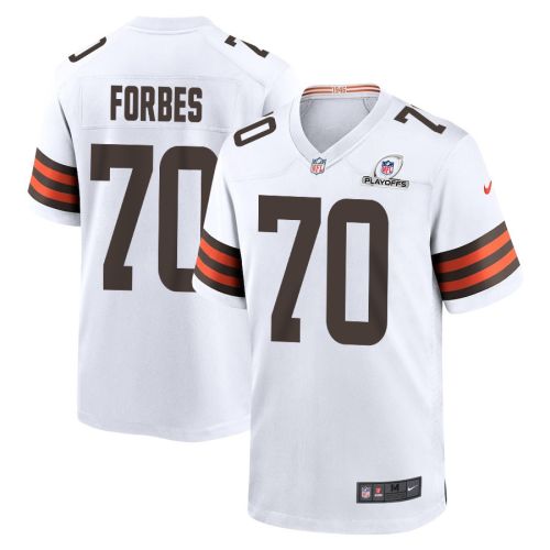 Drew Forbes 70 Cleveland Browns 2023 Playoffs Patch Game Men Jersey - White