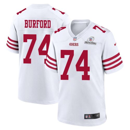 Spencer Burford 74 San Francisco 49ers 2024 Divisional Patch Game Men Jersey - White