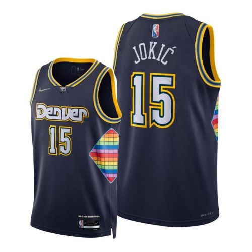 Nuggets 15 Nikola Jokic 2021-22 City Edition Blue Jersey Diamond 75th Season - Men Jersey