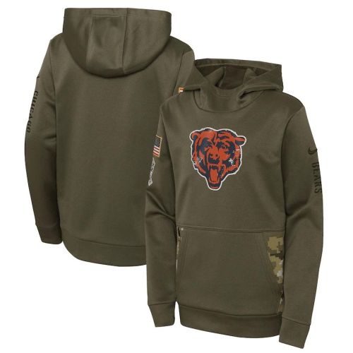 Chicago Bears Youth 2022 Salute To Service Performance Pullover Hoodie - Olive