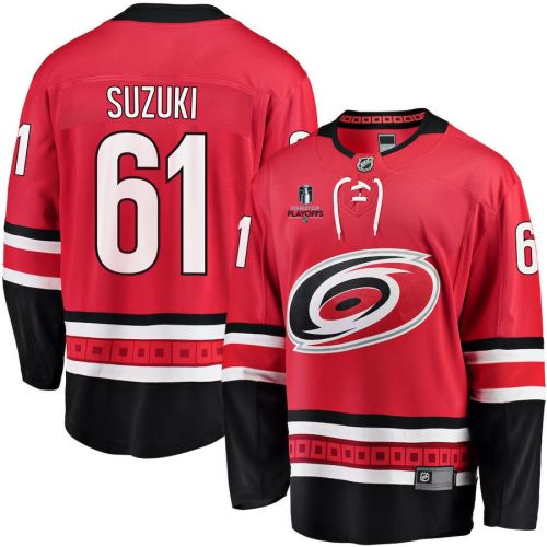 Ryan Suzuki 61 Carolina Hurricanes Stanley Cup 2023 Playoffs Patch Home Breakaway Men Jersey - Red