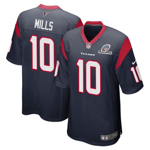 Davis Mills 10 Houston Texans 2023 Playoffs Patch Game Men Jersey - Navy