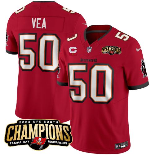 Vita Vea 50 Tampa Bay Buccaneers 2023 NFC South Champions Patch Game Men Jersey - Red