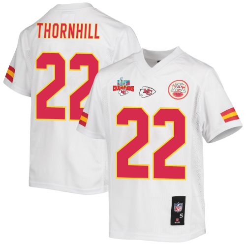 Juan Thornhill 22 Kansas City Chiefs Super Bowl LVII Champions 3 Stars Youth Game Jersey - White