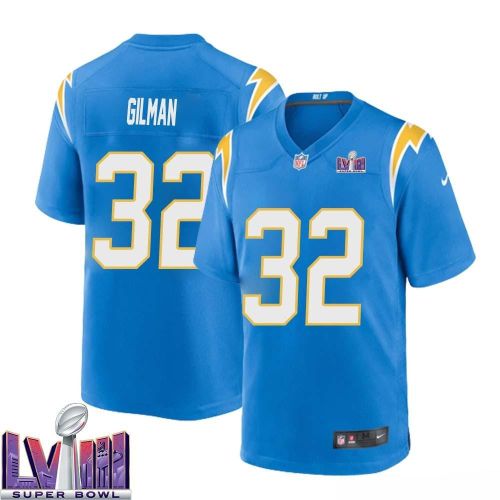 Alohi Gilman 32 Los Angeles Chargers Super Bowl LVIII Men Home Game Jersey - Powder Blue