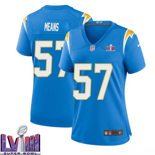 Natrone Means 57 Los Angeles Chargers Super Bowl LVIII Women Home Game Jersey - Powder Blue