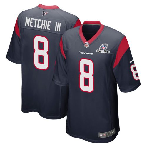 John Metchie III 8 Houston Texans 2023 Playoffs Patch Game Men Jersey - Navy