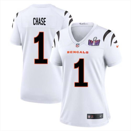 Ja’Marr Chase 1 Cincinnati Bengals Super Bowl LVIII Women Away Limited Jersey - White