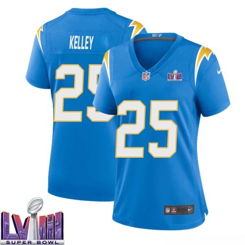 Joshua Kelley 25 Los Angeles Chargers Super Bowl LVIII Women Home Game Jersey - Powder Blue